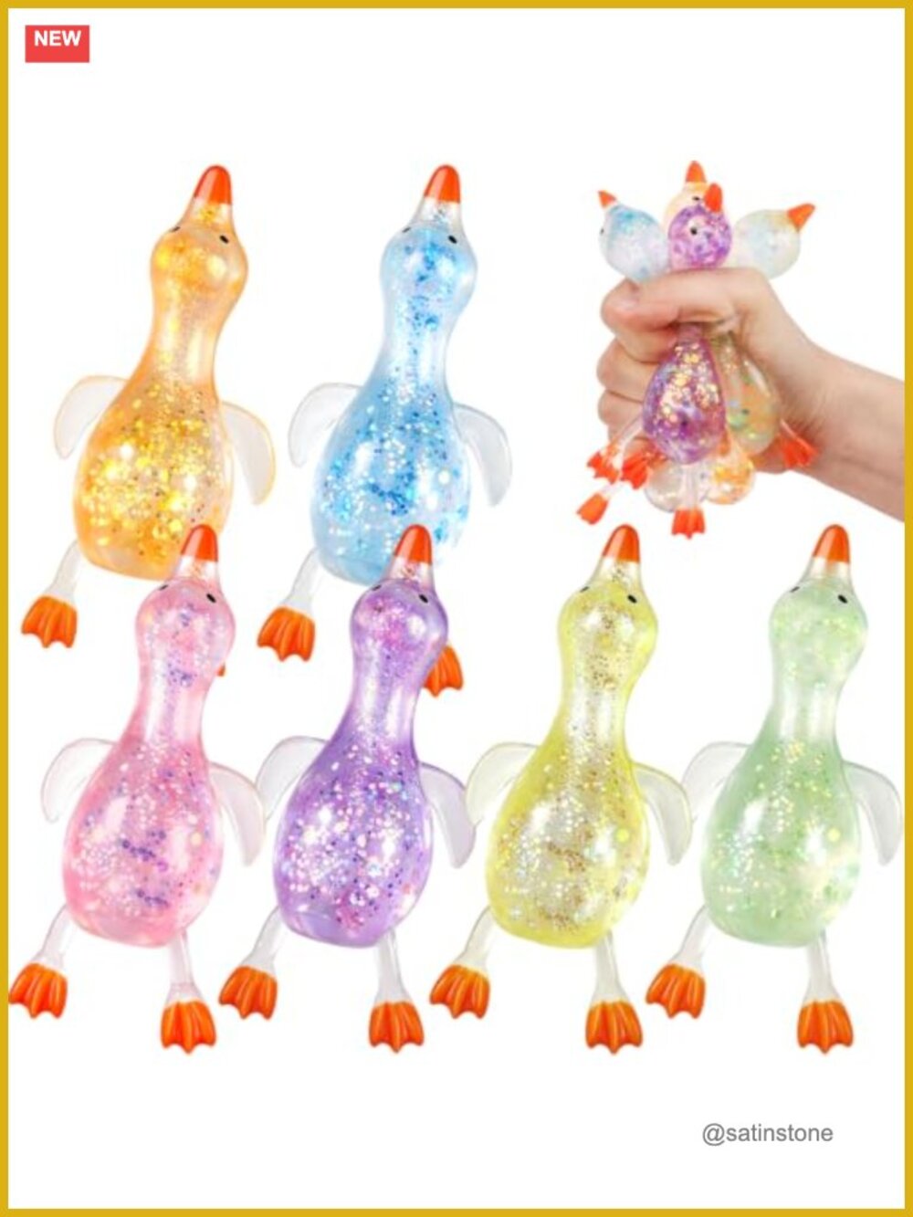 6 Pack Glitter Duck Squishy Fidget Toys Slow Rise Stress Balls TPR